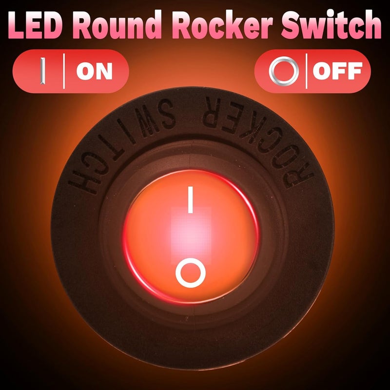 BFXM Round Rocker Switch, 12V Toggle Switch, Waterproof Lighted LED On/Off Switch for Car, Marine Toggle Switch, Automotive Power Switch, SPST 3 Pin - Image 2